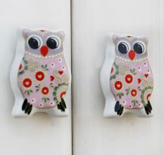 Pink Owl Flat Ceramic Knob